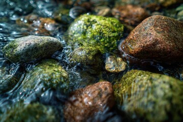 Obraz premium Smooth river stones with moss