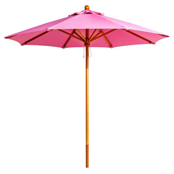 Pink patio umbrella with wooden pole as transparent PNG isolated on transparent background