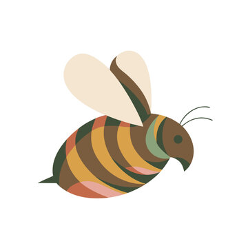 flat stylized bee icon with striped body muted earth tones whimsical