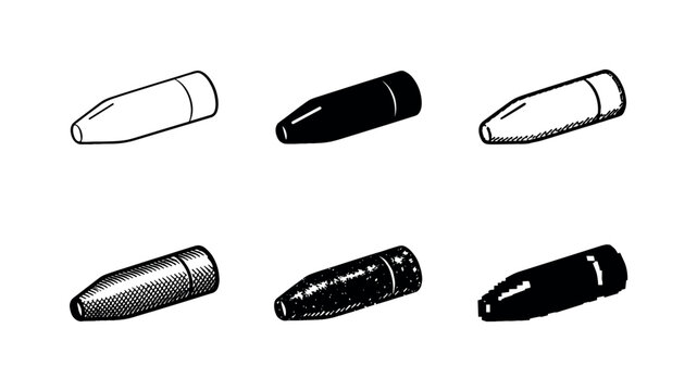 Collection of six different bullet illustrations in various styles and textures