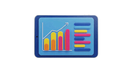 Obraz premium Vector illustration of 3d render of a tablet showing data analytics charts and graphs on a transparent background