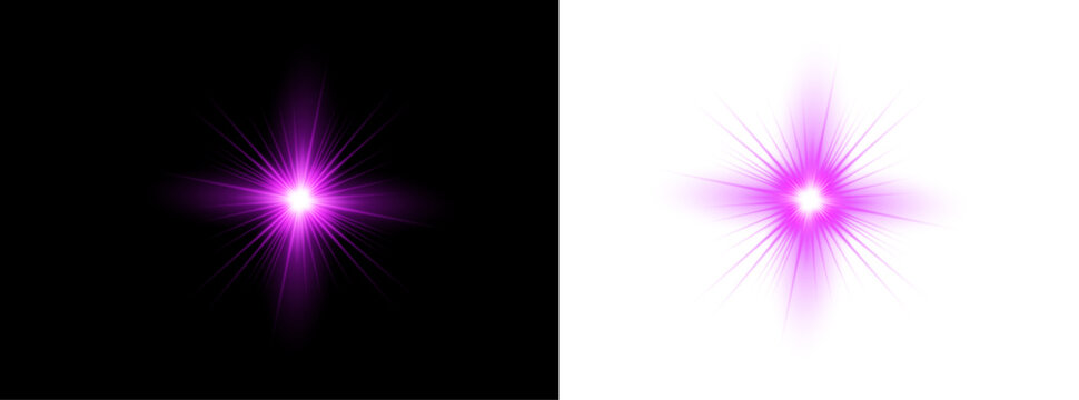 Vibrant pink starburst light effect abstract glowing flare for digital design and visuals. vector illustration on transparent background.