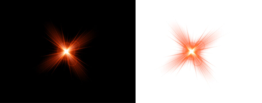 Golden starburst light effect dynamic radial flare for visual effects and graphic design. vector illustration on transparent background.