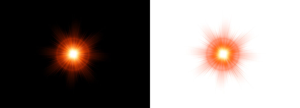 Golden starburst light effect dynamic radial flare for visual effects and graphic design. vector illustration on transparent background.