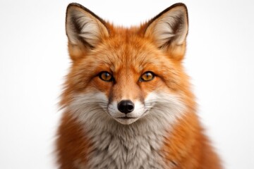 Fototapeta premium A fox looks directly at the viewer with bright eyes and a fluffy coat. The background is simple and highlights the foxs unique features.