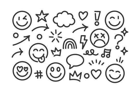 Collection of hand-drawn doodle icons and symbols, perfect for digital design and social media
