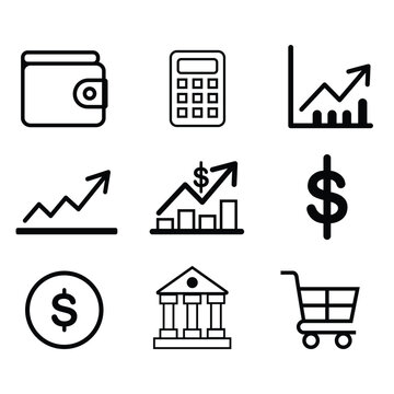Business Analytics and Finance Icons Set &ndash; Minimal Line Vector Collection