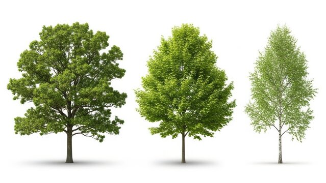 Three different types of green trees