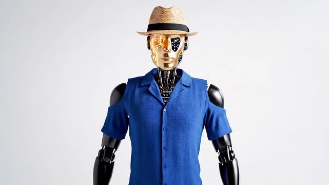 robot leader technology master bot clothing isolated portrait straw hat cyborg mask secret performance