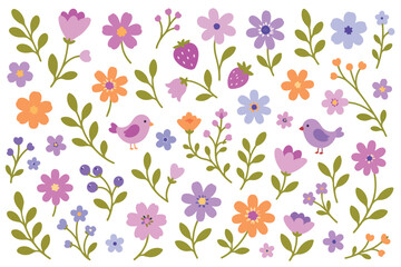 Obraz premium Floral Flowers Banner Background Flower Botanical Border Pattern Print Vector Illustration Colourful Summer Design