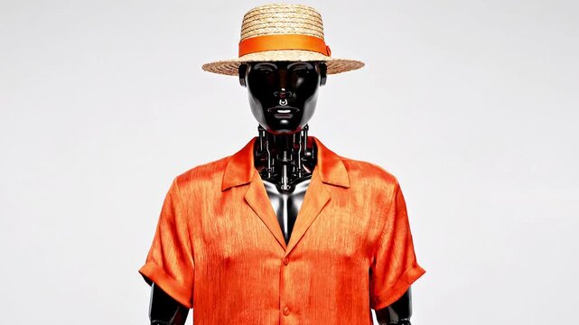 leader innovation master model clothing fashion portrait technology robot straw hat bot isolated businessman