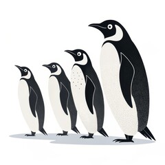 Obraz premium A simple illustration of four penguins standing in a row on a white background surface design