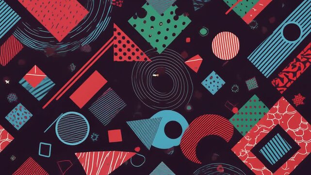 Abstract Geometric Shapes Motion Background - Retro Memphis Style