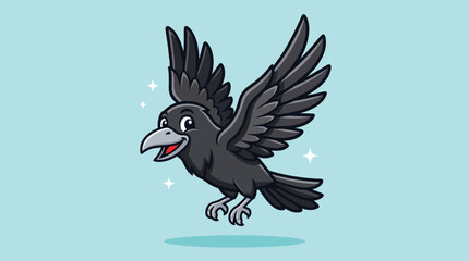 Obraz premium Cute Cartoon Raven Flying Vector Illustration.