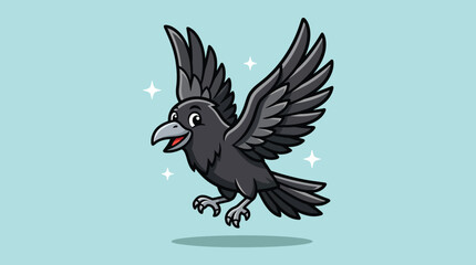 Obraz premium Cute cartoon raven flying with open wings.