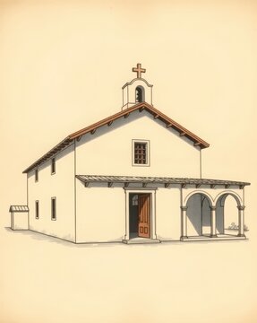 Historic Christian chapel facade with gabled roof and flanking porticos