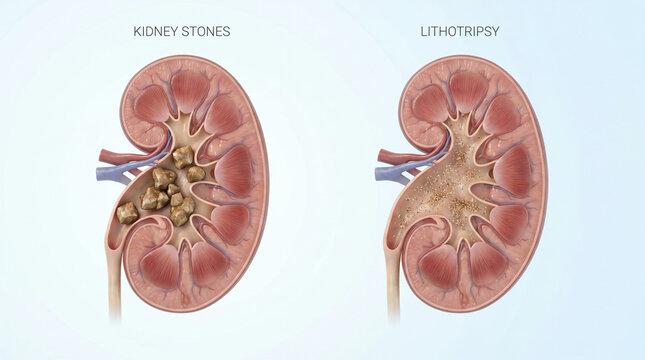 Renal Stones Lithotripsy and Kidney Anatomy with Blood Vessels