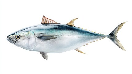 Obraz premium Detailed Watercolor Illustration of a Fresh Yellowfin Tuna Fish Isolated on White Background