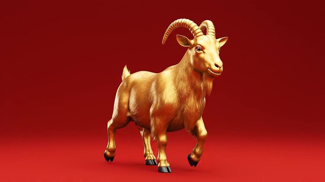 Chinese New Year, year of the goat. Chinese goat on a red background, with copy space 2027