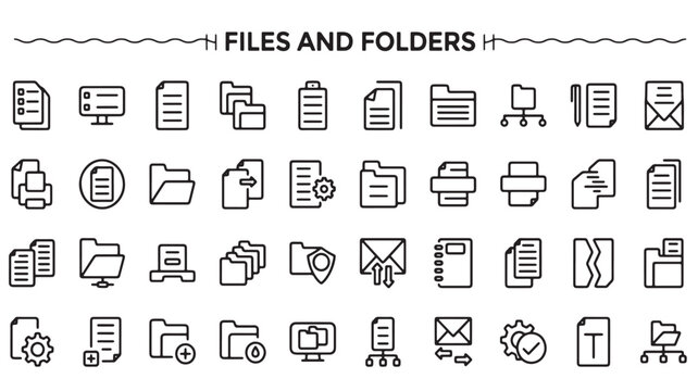 Data Management Icons: File Folders, Cloud Storage and IT Network Vector Symbols