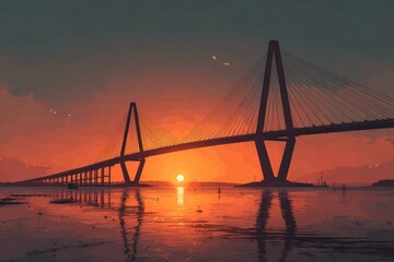 Obraz premium Serene Sunset Bridge Over Calm Waters