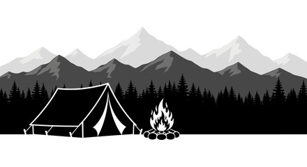 Camping tent and bonfire campfire graphic illustration. © Dary_Hamidudin