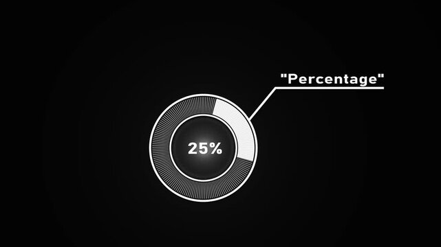 Circular infographic element showing 25 percent with segmented circle and connecting line percentage.4k video.
