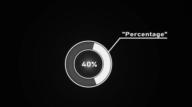 Circular infographic element showing 40 percent with segmented circle and connecting line percentage.4k video.