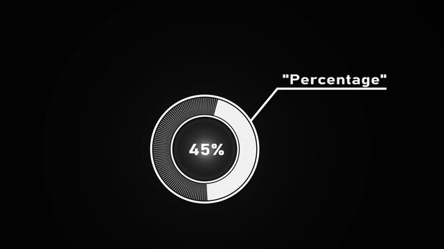 Circular infographic element showing 45 percent with segmented circle and connecting line percentage.4k video.