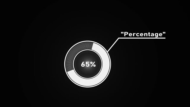 Circular infographic element showing 65 percent with segmented circle and connecting line percentage.4k video.