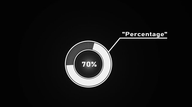 Circular infographic element showing 70 percent with segmented circle and connecting line percentage.4k video.