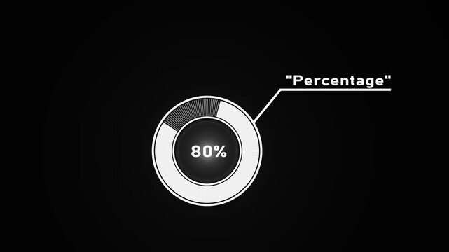 Circular infographic element showing 85 percent with segmented circle and connecting line percentage.4k video.