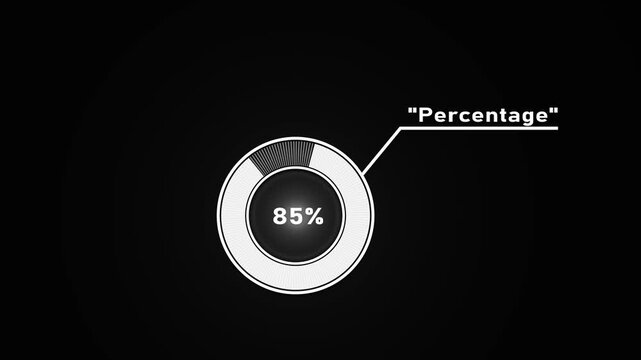 Circular infographic element showing 90 percent with segmented circle and connecting line percentage.4k video.