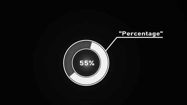 Circular infographic element showing 65 percent with segmented circle and connecting line percentage.4k video.