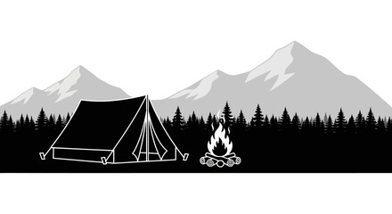 Camping tent and bonfire icon illustration. © Dary_Hamidudin