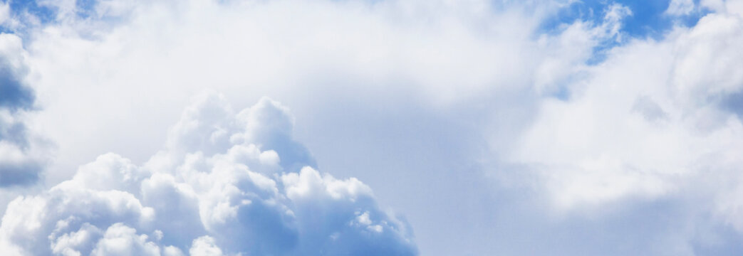 Puffy Billowy White Clouds In Blue Sky - Backdrop, Wallpaper, Background, Border, Frame, weather, Spring, Summer Cloudscape, Soft, Cloudy, Day, Serene, Peaceful, Relaxing, daytime, Lovely,