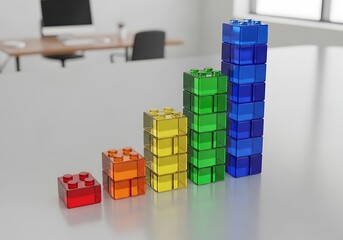 Naklejka premium Colorful translucent blocks stacked in bar graph formation on office table