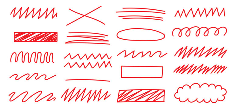 Various hand drawn scribble lines textures underlines and sketchy marker strokes for emphasis