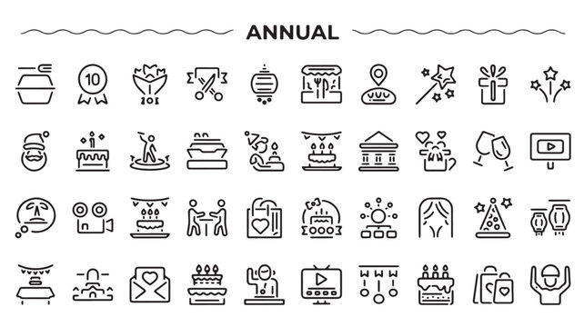 Annual Business Icons Set: Corporate Progress and Marketing Strategy Vectors