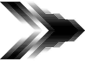 Vector arrow. striped pattern of thin black parallel lines on a white background. Pointer, direction. Design element with striped halftone. Trendy vector background for covers, advertising, packaging. © Larysa