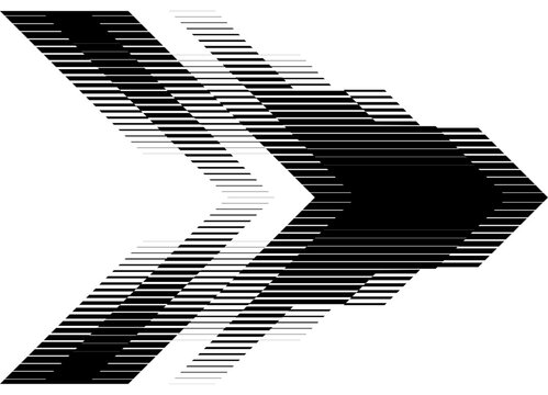 Vector arrow. striped pattern of thin black parallel lines on a white background. Pointer, direction. Design element with striped halftone. Trendy vector background for covers, advertising, packaging.