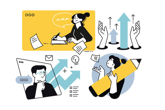 Creative banners of business strategy and planning, creative brief. Vector illustrations for web banner, social media banner, business presentation, marketing material. 