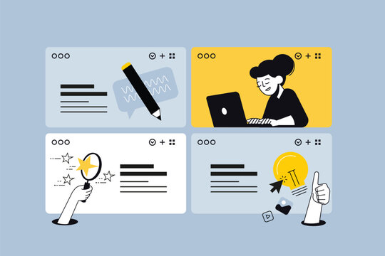 Creative business banners of creative idea, event, graphic design and branding. Vector illustrations for web banner, social media banner, business presentation, marketing material. 