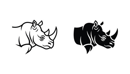 Dynamic rhinoceros head graphic in two styles outline and solid black for strong branding elements © Vertex