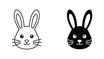 Obraz premium Adorable bunny rabbit face outline and filled silhouette icons on white background