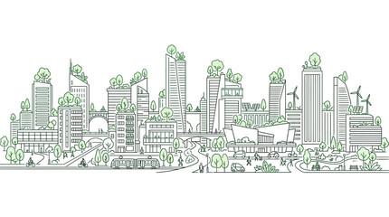 Fototapeta premium Eco friendly sustainable green city skyline illustration.