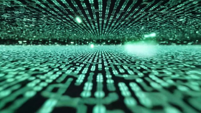 Abstract Digital Data Flowing Through Futuristic Circuit Board Network.