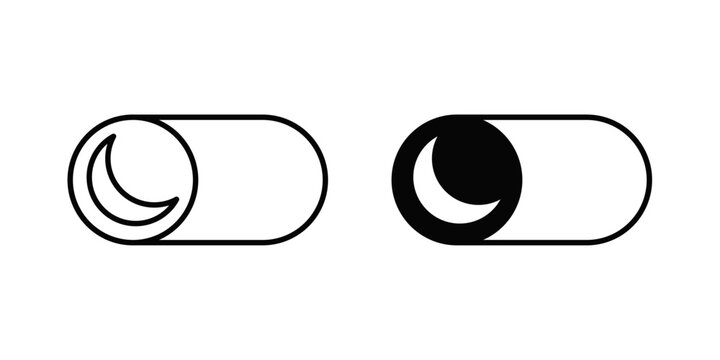 A clean and modern toggle switch with a crescent moon symbol representing dark mode and night mode in two styles &mdash; outline and filled black. Perfect for mobile apps, web interfaces, UI design, and set
