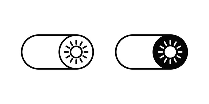 A clean and modern toggle switch with a sun symbol representing light mode and brightness control in two styles &mdash; outline and filled black. Perfect for mobile apps, web interfaces, UI design, and sett