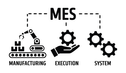Naklejka premium Manufacturing execution system mes concept icon industrial automation, production management, factory process control, smart manufacturing, digital transformation vector illustration